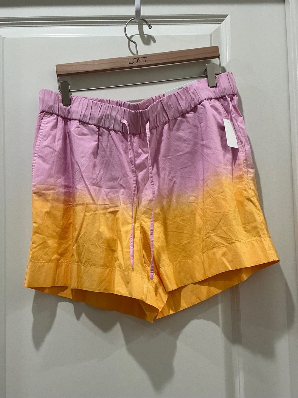 LOFT Pink-to-Yellow Ombre High-Waist Elastic Shorts